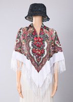 Écharpe de grand-mère populaire en gros, style russe, châle chaud à imprimé floral, longue frange, écharpe carrée traditionnelle pour femmes, motif paisley