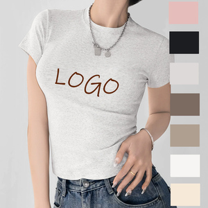 Camiseta elástica básica ajustada de verano Y2k para mujer, camiseta personalizada de algodón Spandex, camiseta para niña, camiseta blanca en blanco para mujer, camiseta recortada para bebé - Product Image 1