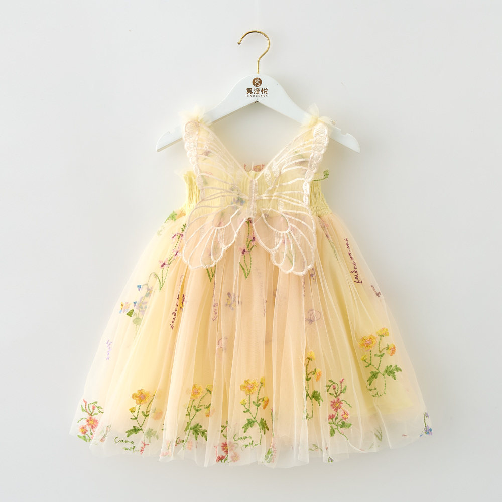 Abito in Tulle da bambina con ricamo floreale Beige