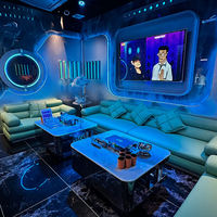 Canapé de bar lounge moderne pour discothèque, VIP, noir, modulaire, banquette de salon d'hôtel, sièges LED, ensemble de bar KTV, acier inoxydable, pour salon