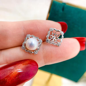 Pendientes de Plata Fina S925 WENCHI con Accesorios DIY para Perlas, Bandeja Vacía para Perlas Redondas de 7-9mm, Joyería de Encaje China 11215 - Product Image 2