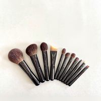 Ensemble de 11 mini-pinceaux de voyage en poils de chèvre de haute qualité, manche en bois, pour poudre libre, contouring, fard à paupières et anticernes