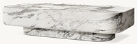 Table basse rectangulaire à deux niveaux en marbre Calacatta Viola, coins arrondis, socle en pierre massif, table basse à niveau décalé