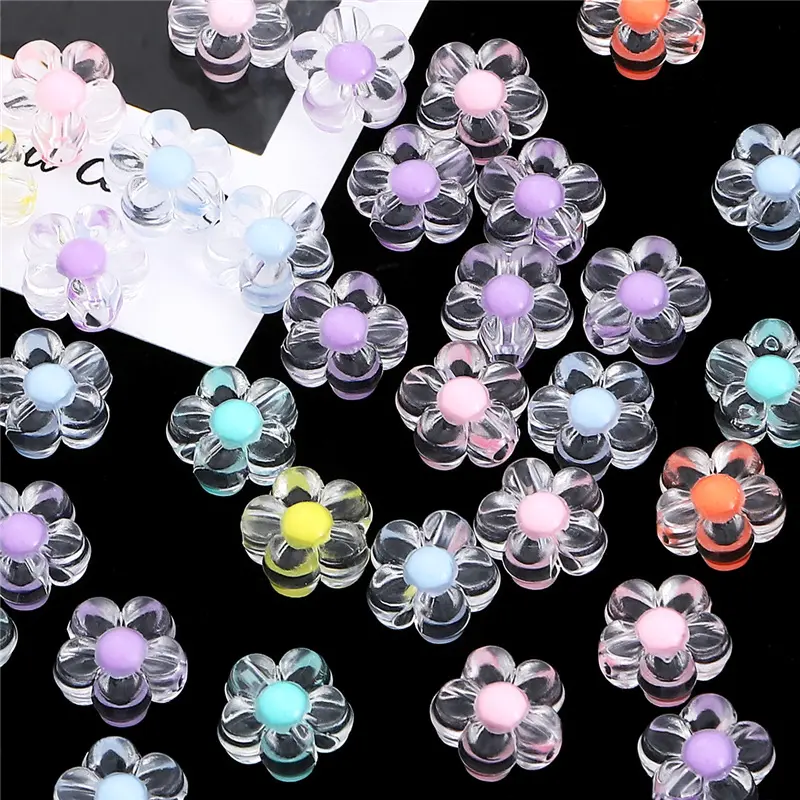 Transparent couleur mélangée acrylique 8mm fleur en plastique perles uniques pour la fabrication de bijoux à la main artisanat bijoux perles en gros