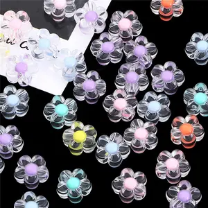 Cuentas únicas de flores de plástico acrílicas de 8mm de colores mezclados transparentes para hacer joyas, cuentas de joyería artesanales hechas a mano al por mayor