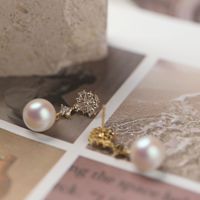 Anting-anting Mutiara Zirkon Bunga Trendy 2025, Anting-anting Mutiara Stud, Anting-anting Kuningan, Perhiasan untuk Wanita dan Gadis