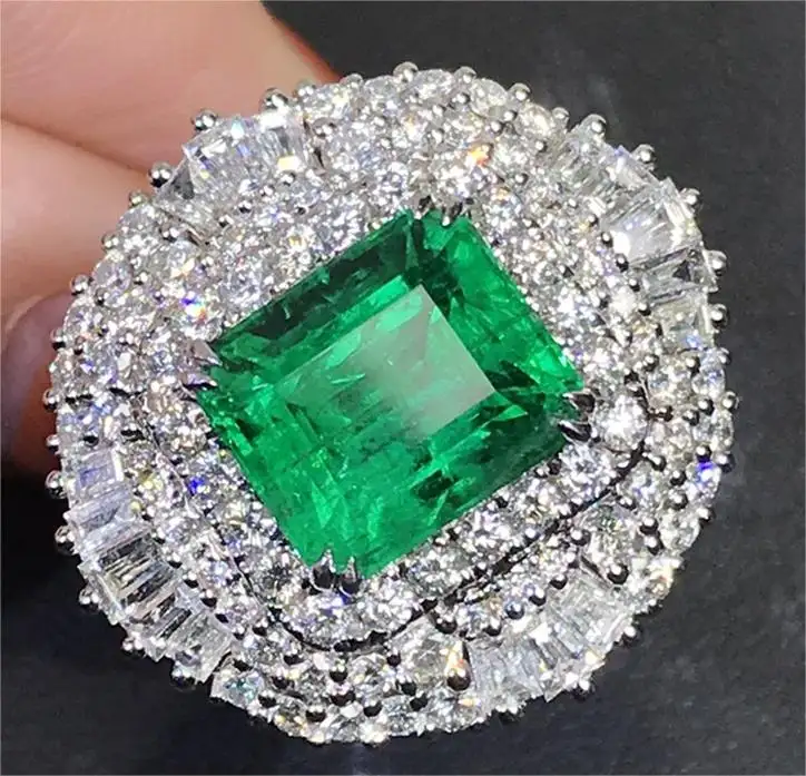 GIA Certified Real Diamond 10/14/18k Solid Gold Radiant Cut Vivid Emerald Ring Classic Gemstone Jewelry Women Wedding Party Band