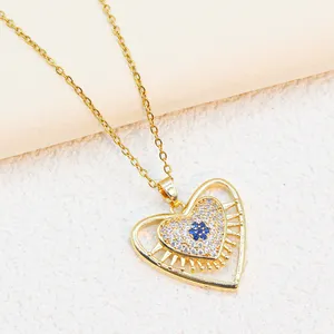 Cubic Zirconia Heart-shaped Devil's Eye Gold-plated Pendant With Titanium Steel Necklace Suitable For Women's Daily Wear