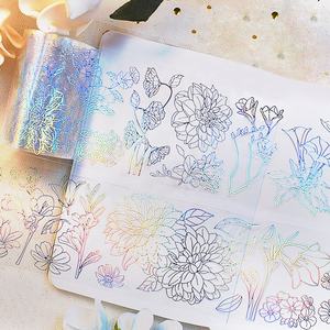 Adhesivo de holograma transparente Floral plateado personalizado, troquelado de PVC de una sola cara, suministros para diario, cuaderno decorativo - Product Image 1
