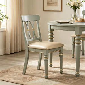 Chic Gold Inlay Solid Wood Dining <strong>Chair</strong>, X Cross Back PU Padded <strong>Spindle</strong> Leg Side <strong>Chair</strong> For Farmhouse Kitchen Dining Room - Product Image 2