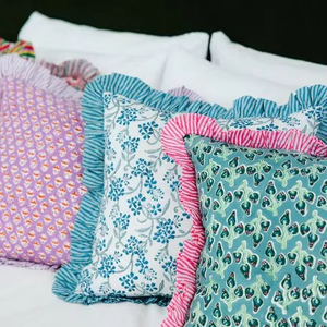 Ruffle <b>Throw</b> Pillow Covers Block Print Farmhouse Floral Hidden Zipper Boho Pillow Case or Cute <b>Outdoor</b> Pillow Case - Product Image 1