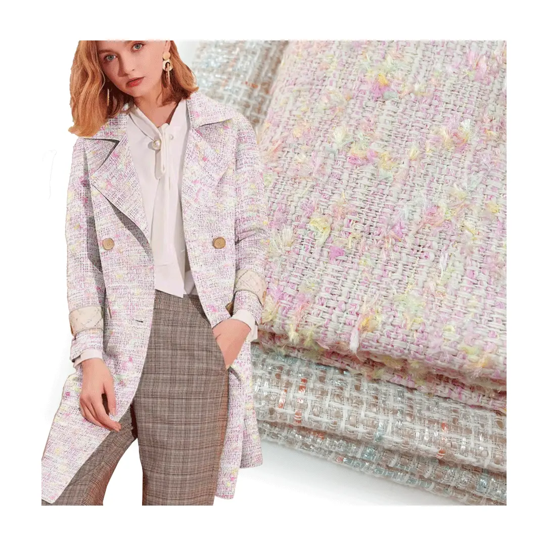 Ready To Ship Fancy Woven Metallic Polyester Cotton Rayon Tweed Fabric For Beautiful Woman Suits