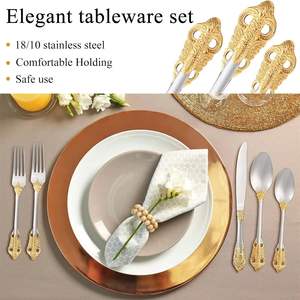 Ensemble de couverts de mariage de luxe, style baroque vintage, <span class=keywords><strong>en</strong></span> acier inoxydable 304, cuillère, fourchette, couteau dorés, couverts d'hôtel, argenterie dorée, Cubiertos - Product Image 2