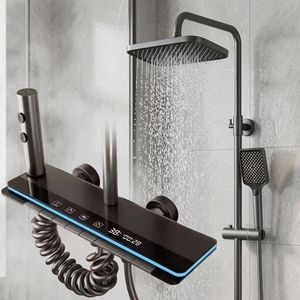 Ensemble <span class=keywords><strong>de</strong></span> <span class=keywords><strong>douche</strong></span> moderne avec écran LED numérique, pommeau <span class=keywords><strong>de</strong></span> <span class=keywords><strong>douche</strong></span> carré à effet pluie, thermostatique doux, barre coulissante à double poignée, douchette à main, fixation murale pour salle <span class=keywords><strong>de</strong></span> bain - Product Image 4