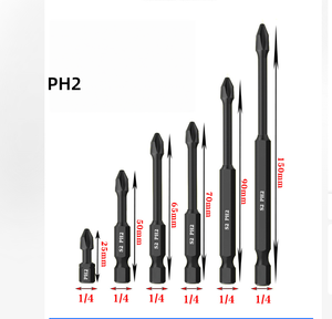 Embout de tournevis noir PH2 haute dureté, tige hexagonale de 1/4 po, embout de visseuse à air comprimé allongé, embout de visseuse magnétique puissant - Product Image 2