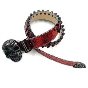 Balas casuais metal pregos crânio cabeça fivela cowboy ocidental bling bling PU couro rhinestone cintos