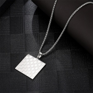 Collier en acier inoxydable à maillons rectangulaires en forme d'échiquier, bijou tendance - Product Image 5