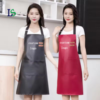Tablier en cuir PU imperméable et résistant à l'huile avec logo personnalisé OEM, extra long et élargi avec poche pour cuisine, chef, restaurant, travail
