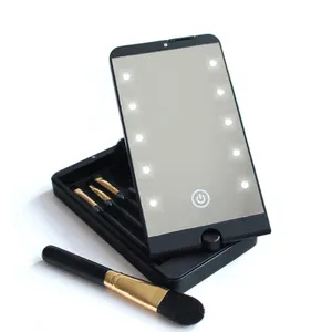 Lampu LED Redup 10 SENTUH Cermin Rias Saku Kustom Tangan Organizer Makeup Kosmetik dengan Sikat Lampu