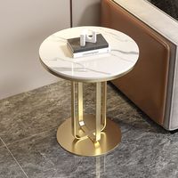 Table basse ronde de luxe légère avec cadre en métal et plateau en ardoise - Design moderne pour salon et chambre à coucher, utilisation en petit appartement