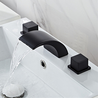 Robinet d'évier de salle de bain noir Robinet de cascade de bassin à 3 trous Baignoire d'eau chaude et froide Robinets mitigeurs de lavabo fendus Ensemble de trois pièces