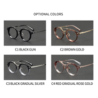 Monturas de Gafas DELAGE Artisan de Titanio y Acetato, Color Rojo Degradado a Oro Rosa, Diseño Redondo Retro, Gafas Ópticas para Uso Diario