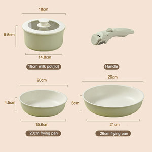 Lot de 5 ustensiles de cuisine en céramique coulés sous pression en alliage d'aluminium à poignée détachable vert Matcha passe au lave-vaisselle et au four facile à nettoyer - Product Image 3