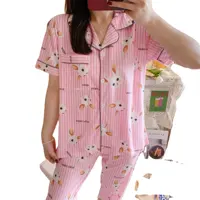 Женская пижама в 2-х предметах с воротником с пуговицами и принтом карикатур