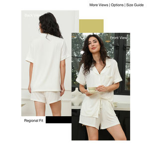 Ensemble de pyjama décontracté 2 pièces en <span class=keywords><strong>jersey</strong></span> de <span class=keywords><strong>viscose</strong></span> uni pour femme, taille élastique avec cordon de serrage, grande taille, idéal pour l'été ou comme tenue de demoiselle d'honneur - Product Image 2