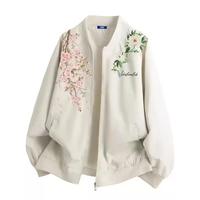 Vestes bomber de baseball personnalisées avec broderie florale de pivoine et de fleurs de cerisier, logo personnalisé, vestes décontractées pour hommes, vestes varsity à lettres