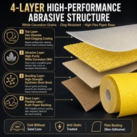 Rouleau de papier abrasif jaune de 115 mm, rouleau abrasif à dos plat de 115 mm pour le ponçage de carrosserie automobile, du bois, du métal, des meubles et des surfaces en plastique