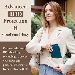 Portefeuille RFID pour femme, grande taille, portefeuille à rabat multi-cartes avec poche zippée, porte-cartes de crédit, pochette pour téléphone avec blocage NFC - Product Image 3