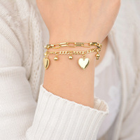 Bracelet personnalisé pour femmes en acier titane fait à la main double couche gravé en forme de cœur Accessoires de mode Mode principale argent or