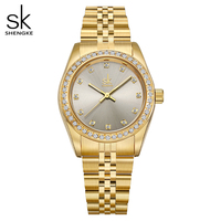Montre à quartz pour femme Shengke K0156, plaquée or, alliage, design classique, marque de luxe, Relojes De Mujer