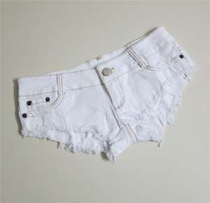 Pantalones cortos de mezclilla de cintura ultra baja sexy para <span class=keywords><strong>chicas</strong></span> <span class=keywords><strong>calientes</strong></span> con agujeros soplados por el viento, bordes peludos y Pantalones de mujer - Product Image 3