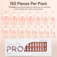 Hanyinails Premium OEM Faux Ongles à Presser French Manucure en Gel 150 Pièces 15 Tailles Courts Amande Couleur Peau Naturelle