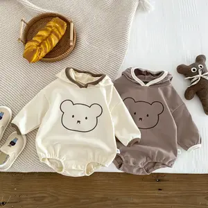 Spring and Autumn children's cartoon romper South Korea children's clothing autumn baby bear head hooded baby boy baby girl long