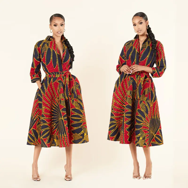 Africa dashiki dress women Ethnic ankara dresses plus size fashion print lace up clothes african robe for party 2022 new