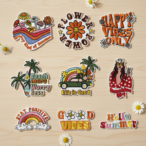 Parche Retro de Verano con Bordado Hippie Groovy, Insignia Flower Power Sunshine Girl, Aplique Termoadhesivo para Camiseta, Bolso, Playa, Accesorio DIY - Product Image 1