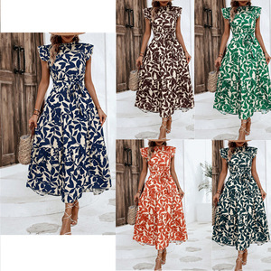 Vestidos Maxi Casuales de Verano 2026 con Cintura Natural, Corte en A, Estilo Swing, Detalle de Lazo en la Manga con Volantes y Detalle de Pendientes de Madera, Ecológicos y Transpirables - Product Image 2