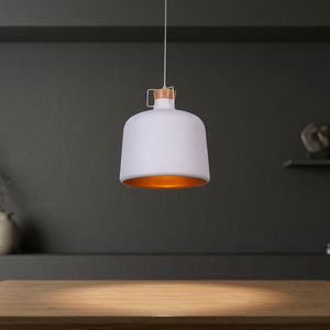 Lampe suspendue ronde en métal faite à la main en laiton AK en cuivre et blanc enduit de poudre fini pour la décoration intérieure de l'hôtel et de la maison - Product Image 1