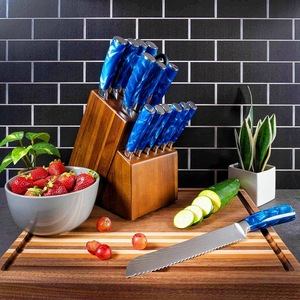 Ensemble de 16 couteaux de cuisine de haute qualité en acier <span class=keywords><strong>Damas</strong></span>, faits à la main, avec support, <span class=keywords><strong>ciseaux</strong></span>, couteau Santotu, couteau à découper, couteau à désosser, couteau de chef, avec manche en <span class=keywords><strong>bois</strong></span> - Product Image 5