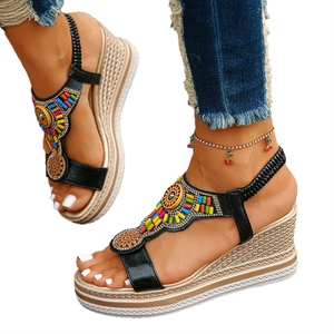 <span class=keywords><strong>Sandalias</strong></span> <span class=keywords><strong>de</strong></span> cuña <span class=keywords><strong>de</strong></span> estilo étnico para mujer, con cuentas coloridas y correa al tobillo, antideslizantes, <span class=keywords><strong>de</strong></span> <span class=keywords><strong>esparto</strong></span>, listas para enviar, calzado casual <span class=keywords><strong>de</strong></span> verano - Product Image 4