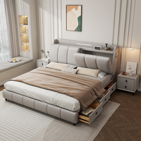 Multifunktionales Schlafzimmermöbel Weiches Master-Schlafzimmer mit Safe Leder-Kingsize-Bett Luxuriöses Modernes Doppelbett mit Stauraum