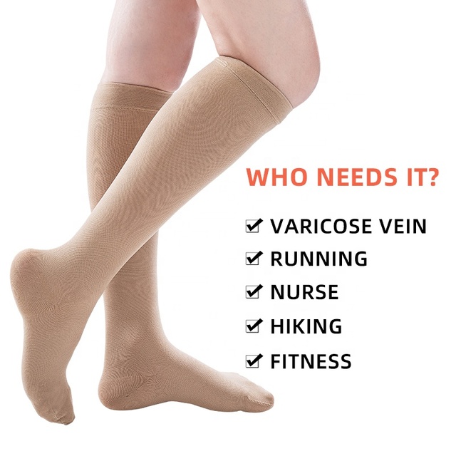 Firm Support 15-21mmHg Unisex Anti-varicose Veins Medical Cotton Compression Socks with Anti-Slip Cuff for Daily Use