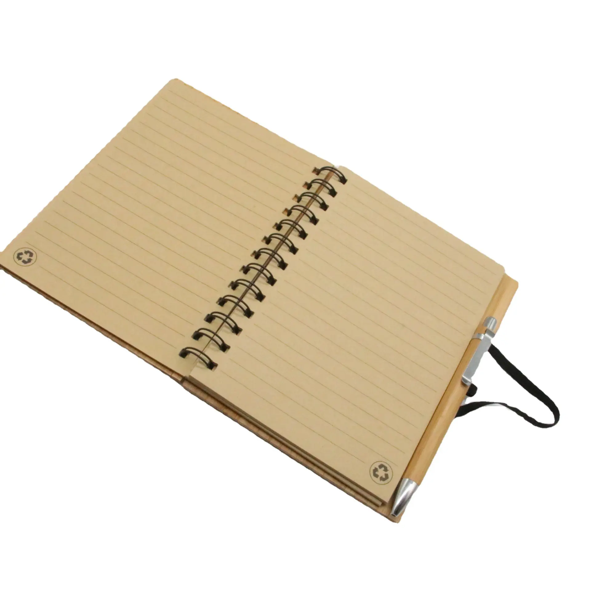 Caderno de papel de bambu eco amigável, venda quente, novo design personalizado, papel reciclado, diário, com conjunto de caneta