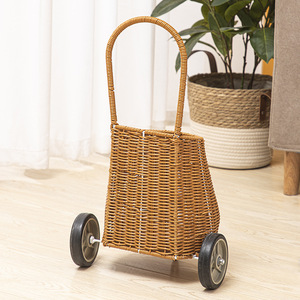 Cochecito de juguete de mimbre hecho a mano para almacenamiento de muñecas, carrito de compras para guardería, carrito de cesta - Product Image 4