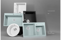Évier de cuisine rectangulaire simple Nano en pierre de quartz de haute qualité de style luxe CE/CUPC, robinet personnalisé à deux trous carré rectangle