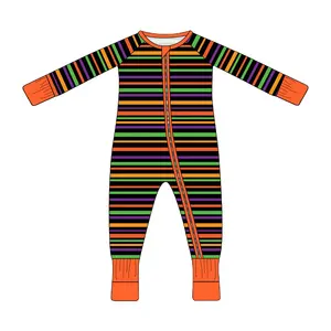 Wholesale Halloween Kids Romper Baby Girls And Boys 1 Piece 2 Ways Zippy Outfit Bamboo Viscose Stripe Overalls