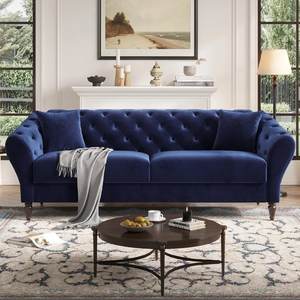 Canapé trois places en velours de style rétro <span class=keywords><strong>français</strong></span> pour salon, avec mousse haute densité, boutons capitonnés classiques, style nordique personnalisé - Product Image 4